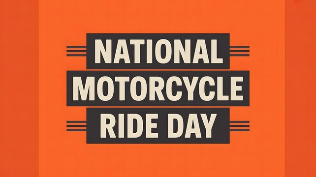 Vintage National Motorcycle Ride Day celebration poster featuring orange backdrop, bold stacked lettering, classic retro design, motorcycle lifestyle, biker community, road adventure, and patriotic en