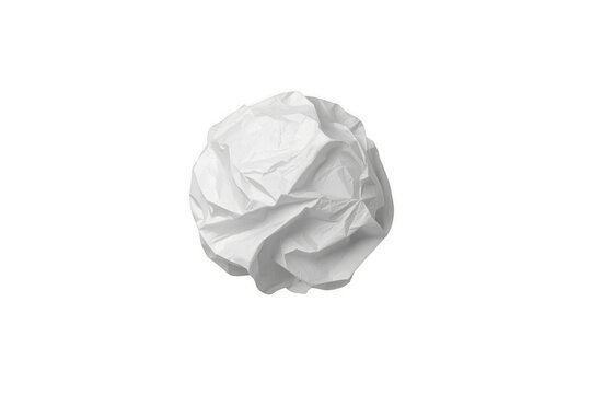 Crumpled white paper ball on transparent background