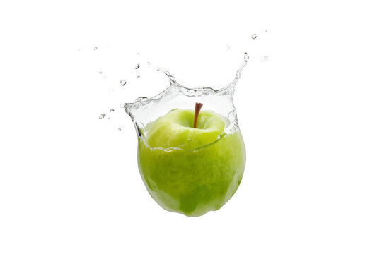 Green apple splashing in water, fresh fruit concept