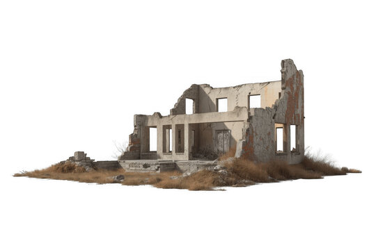 Abandoned building structure showing destruction and decay with transparent background