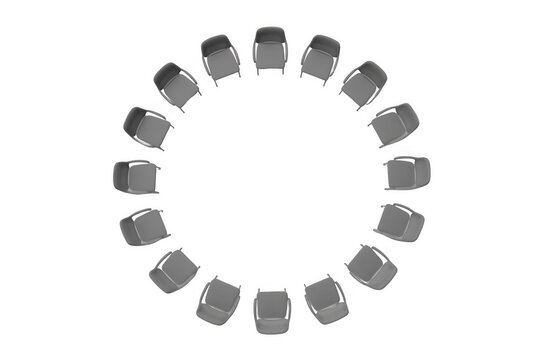 Empty chairs forming circle for meeting or discussion
