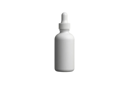 White cosmetic serum dropper bottle mockup on transparent background