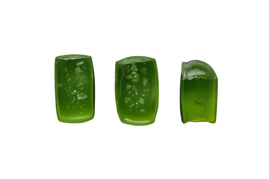 Green herbal menthol lozenges transparent candy on background