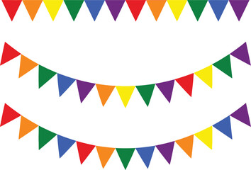 Obraz premium Colorful triangular pennant strings on a white background