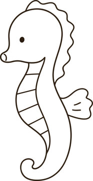 Cute seahorse line art cartoon hand drawn minimal sea horse outline icon for coloring book design