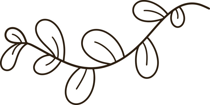 Cute aquarium plant line art cartoon hand drawn minimal seaweed branch outline icon for tank decor