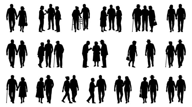 Senior citizen elderly people scale figure silhouette set for architectural elevation drawing design
