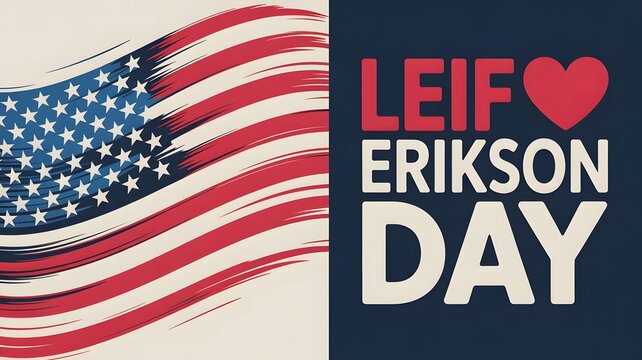 Leif Erikson Day Poster American Flag Viking Explorer Heritage Celebration Historical Graphic Design Patriotic Background Artwork National Holiday Social Media Graphic