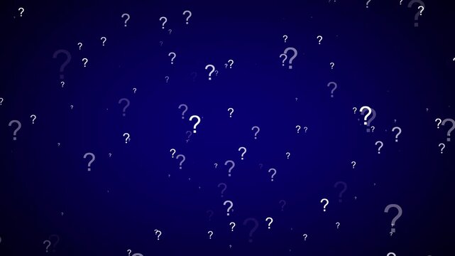 Floating question marks background, abstract concept of uncertainty and faq, blue motion help support