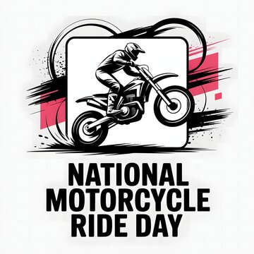 National Motorcycle Ride Day Poster Featuring Bold Motorcycle Rider Illustration, Dynamic Red and Black Graphics, Powerful Typography, Adventure Theme, and Modern Vintage Design Artwork