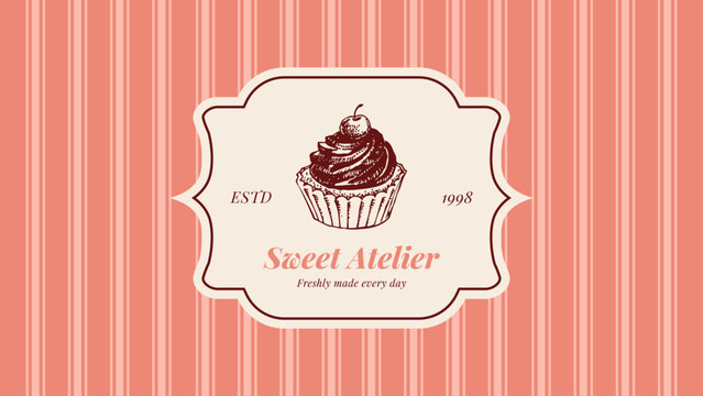 Vintage confectionery bakery label frame. Hand drawn pastry, rustic background. Branding, menu, flyer, packaging, cafe design. Vector illustration template poster.