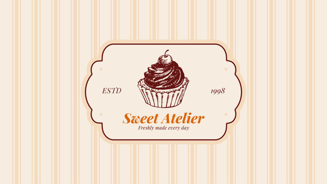 Vintage confectionery bakery label frame. Hand drawn pastry, rustic background. Branding, menu, flyer, packaging, cafe design. Vector illustration template poster.