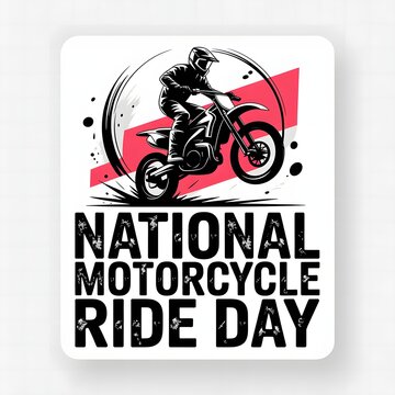 National Motorcycle Ride Day Poster Featuring Bold Motorcycle Rider Illustration, Dynamic Red and Black Graphics, Powerful Typography, Adventure Theme, and Modern Vintage Design Artwork