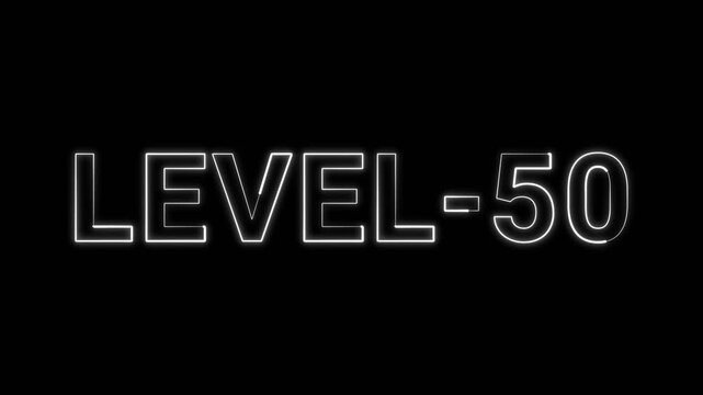 Modern Electric Blue Neon Level Fifty Number Graphic Against Deep Dark Background Texture