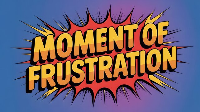 Bold Moment of Frustration Typography Featuring Explosive Starburst, Vibrant Blue Background, Dramatic Comic Style, Emotional Anger Concept, Stress Expression, and Dynamic Graphic Design Artwork Illus