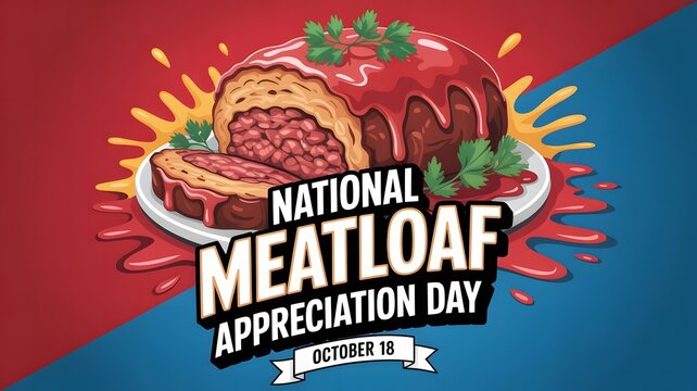 National Meatloaf Appreciation Day October 18 Food Poster Classic Meatloaf Illustration Comfort Food Celebration Graphic Design Retro Background Artwork Holiday Celebration