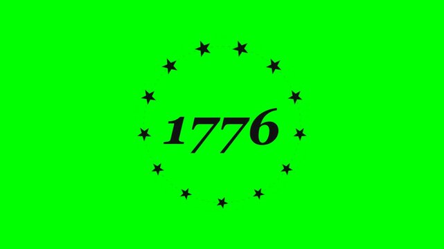 Historical 1776 Typography Design Surrounded by a Circular Pattern of Stars on a Vibrant Green Chroma Key Background