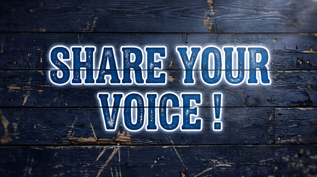Encouragement to share opinions on rustic wooden background