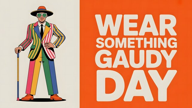 Wear Something Gaudy Day Colorful Outfit Poster Fashion Illustration Bright Celebration Graphic Design Fun Retro Style Artwork National Holiday Social Graphic