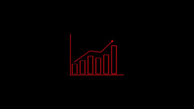 Red neon bar chart graph with rising arrow growing financial success animation growth business