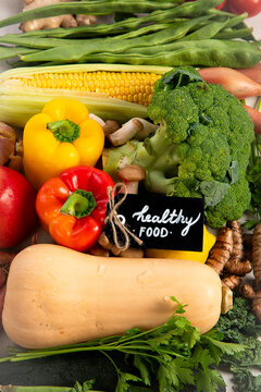Fresh raw vegetables and fruits.