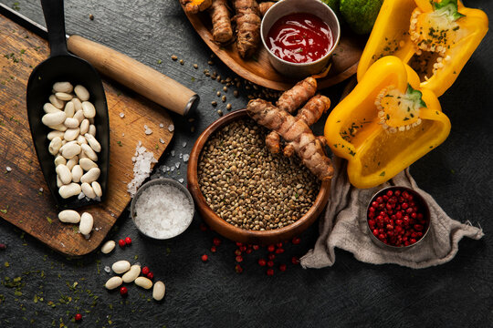 Assortment of colorful fresh vegetables for cooking.