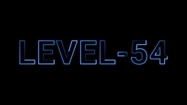 Vibrant Blue Neon Text Marking Level Fifty Four For Engaging Video Interface Experiences