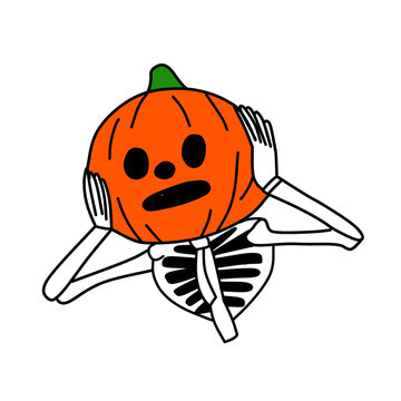 Screaming pumpkin head skeleton vector icon art.