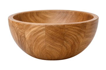 Single empty natural wood bowl with visible grain stands upright, captured in bright studio lighting © Chinases