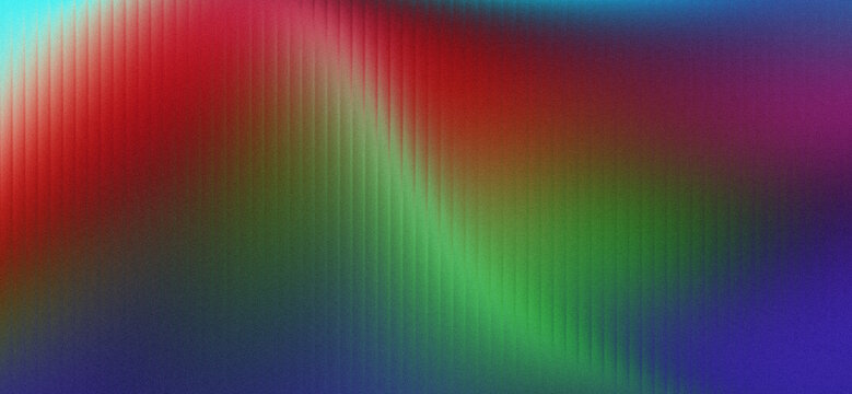 Vibrant Emerald Green, Crimson Red, and Deep Cobalt Blue Abstract Gradient Background Featuring Vertical Linear Texture with Heavy Grainy Noise