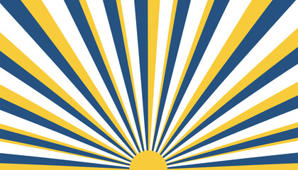 Obraz premium Colorful retro sunburst background featuring alternating bold yellow and dark blue rays radiating from a bottom-center sun.