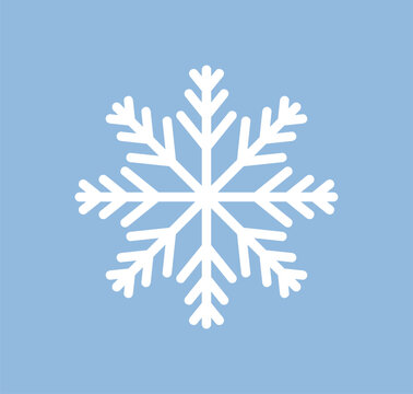Snowflake crystal pattern. Geometric frozen star shaped design element. White snow flake, winter seasonal decoration. Cold chill iced geometry form. Isolated flat vector illustration.