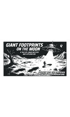 Fototapeta premium Vintage comic book poster illustration depicts an astronaut following giant footprints on the moon under a flying saucer.