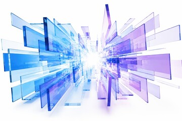 Fototapeta premium Blue and purple translucent rectangles extending into bright light with motion blur effect