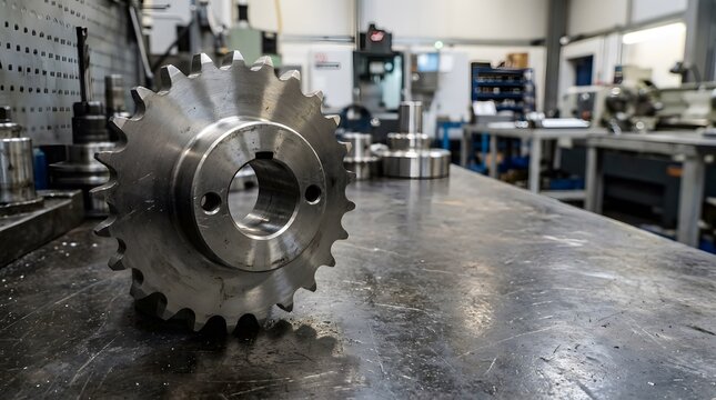 stainless steel chain sprocket with precision machined teeth for industrial roller chain drives, mechanical power transmission, automation and manufacturing equipment