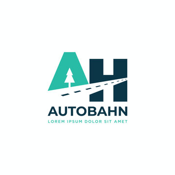 Letter AH with road logo design concept. AH monogram logotype good to use for automotive, transportation, trucking, delivery, travel company symbol sign