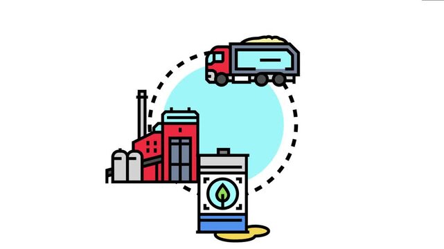 Dump truck transporting raw materials to a factory for processing into environmentally friendly biodiesel fuel, a sustainable energy source representing green biofuel production