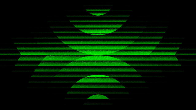 Abstract Green Concentric Arcs on Black with Fine Scanline Texture. Neon Green Radar Rings Sliced by Thin Horizontal Lines Background