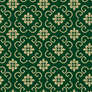 A green seamless design with an exquisite gold Chinese floral pattern