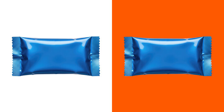 Shiny blue rectangular snack wrapper package design mockup element png