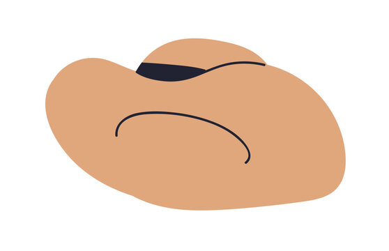 Straw cowboy hat in retro american western style. Summer headwear with curved pinched brims and band. Texas head wear. Flat vector illustration isolated on while background.