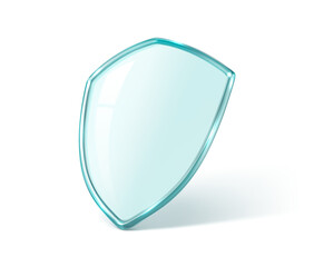 Obraz premium Transparent glass shield. Realistic security protection symbol. Vector illustration.
