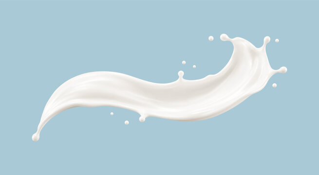 Milk splash wave. Flowing dairy liquid stream. Realistic food design element. Vector illustration.