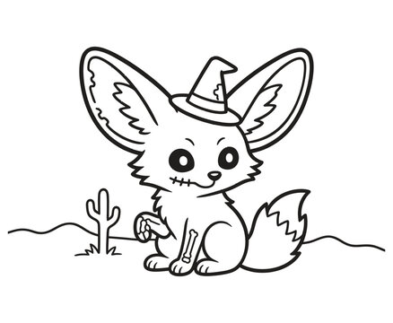 Cute fennec fox zombie coloring page for kids.