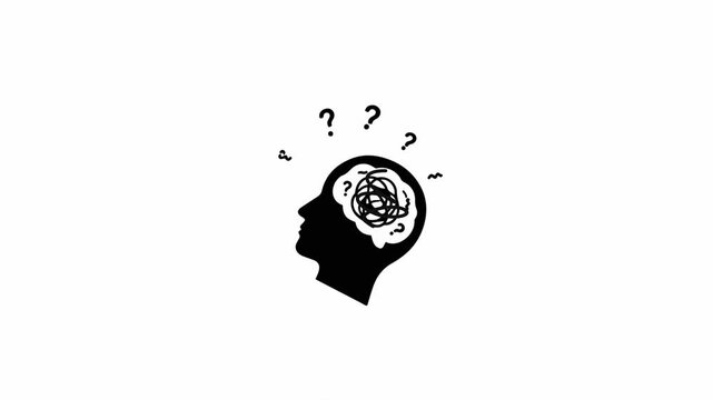 Animated icons of confused human heads with scribbled thoughts