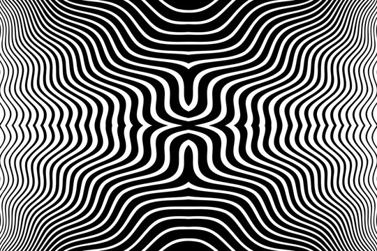 Abstract Symmetrical Wavy Lines Halftone Pattern. Black and White Textured Background. 