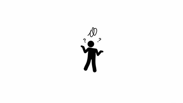 Stick figure silhouettes shrugging in confusion on white background