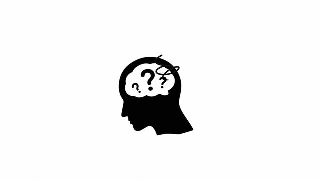 Human head silhouettes with question marks and brain icons