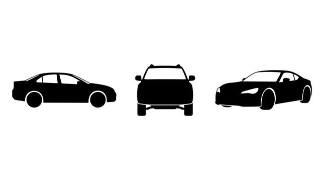 Modern Car Silhouette Collection with Sedan SUV and Sports Car Isolated PNG