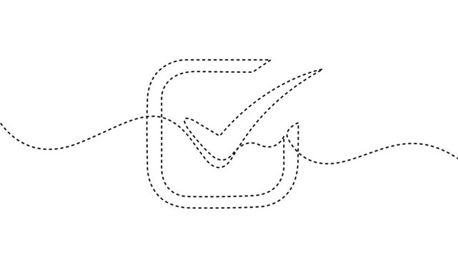 Self drawing line animation Check mark tick of consent continuous one single line drawn concept video, Video. Dynamic black Continuous Tick Line Concept Background..